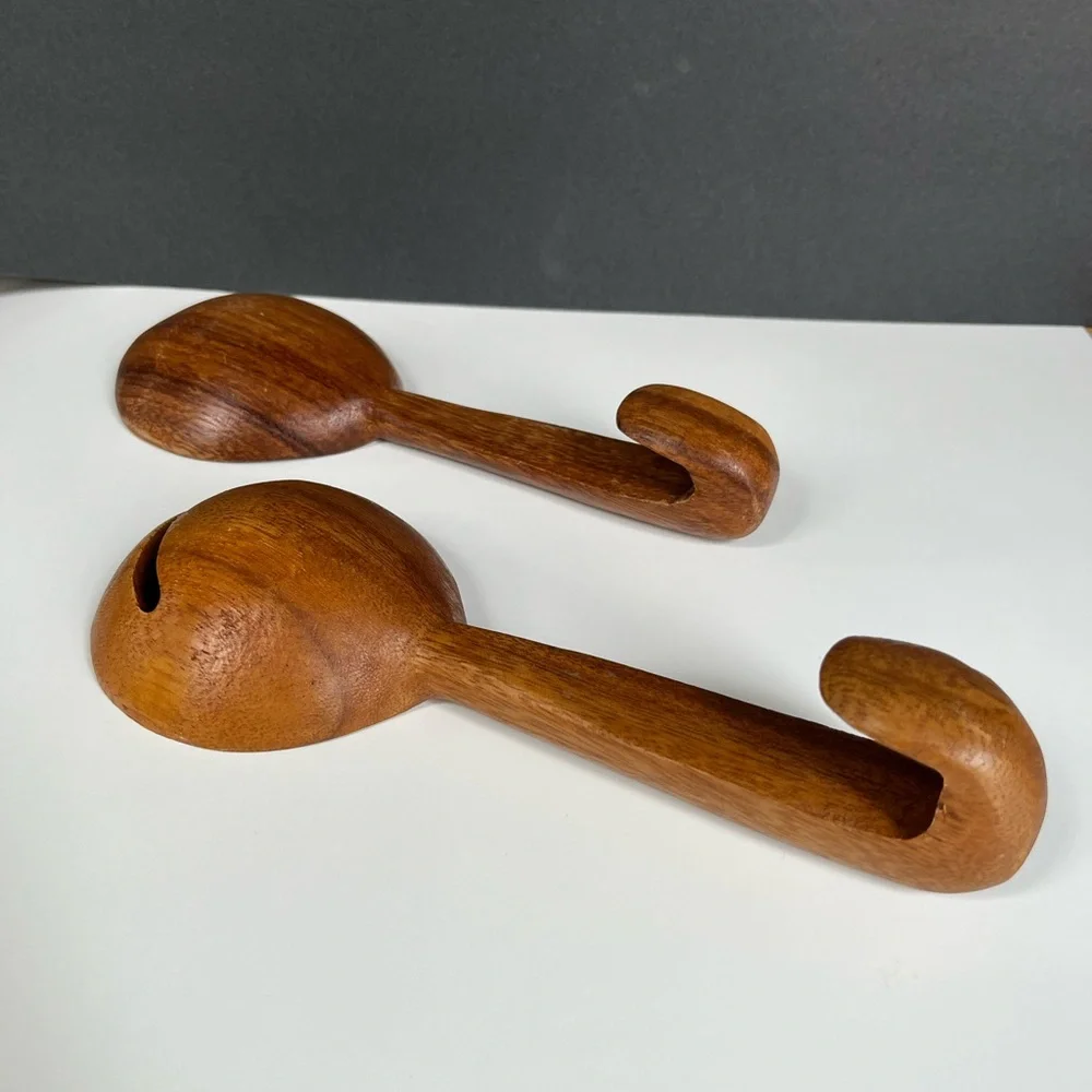 Artisan Wooden Salad Servers Hand-turned Serving Utensils Teak Handcrafted Wood